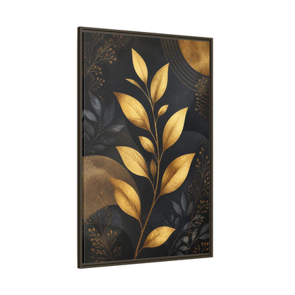 Nature Golden Leaves Gold and Black Framed Canvas Wall Art - Living Room, Above Fireplace shown as canvas wall art