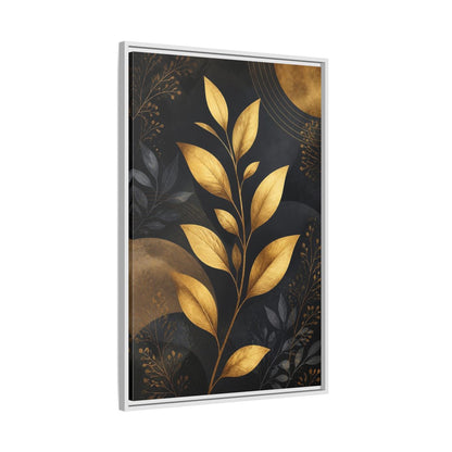 Nature Golden Leaves Gold and Black Framed Canvas Wall Art - Living Room, Above Fireplace shown as canvas wall art