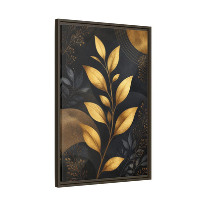 Nature Golden Leaves Gold and Black Framed Canvas Wall Art - Living Room, Above Fireplace shown as canvas wall art