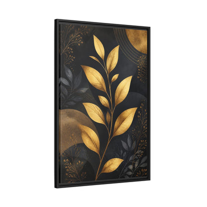 Nature Golden Leaves Gold and Black Framed Canvas Wall Art - Living Room, Above Fireplace shown as canvas wall art