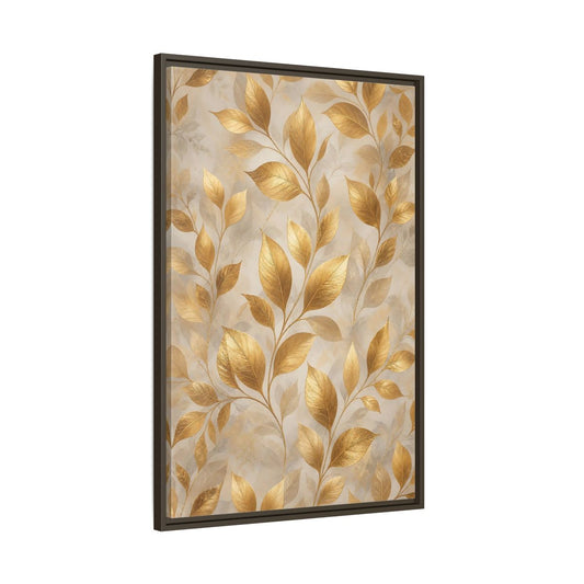 Main Mockup. Nature Golden Leaves Gold Botanical shown as stretched canvas wall art