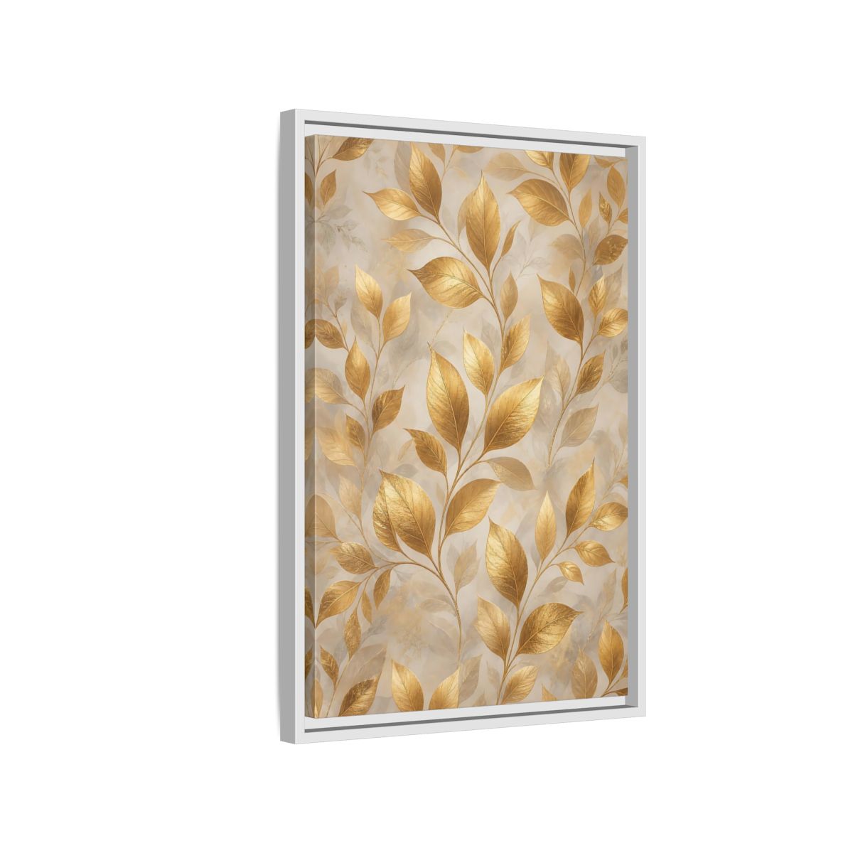 Side Mockup 1. Nature Golden Leaves Gold Botanical shown as stretched canvas wall art