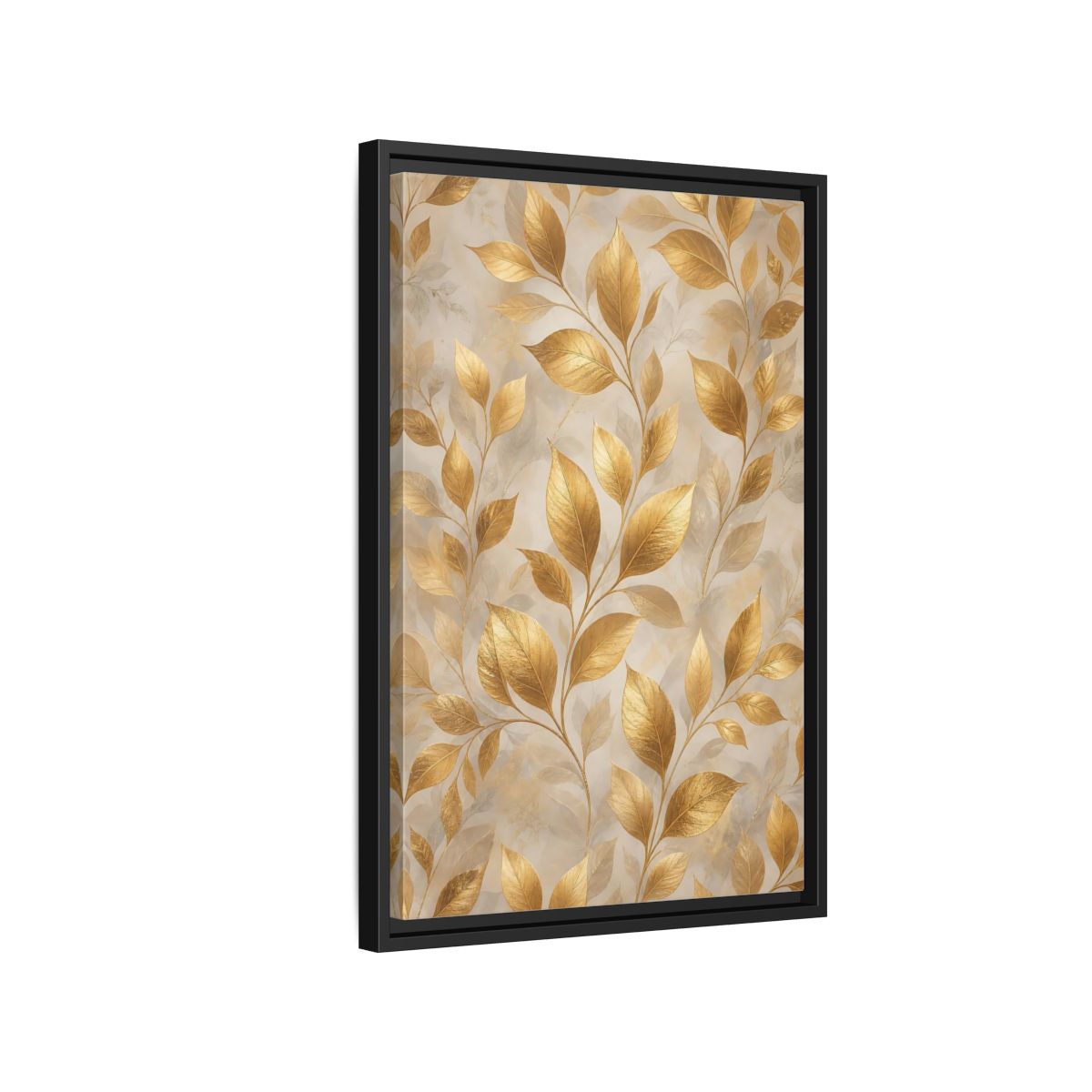 Side Mockup 3. Nature Golden Leaves Gold Botanical shown as stretched canvas wall art