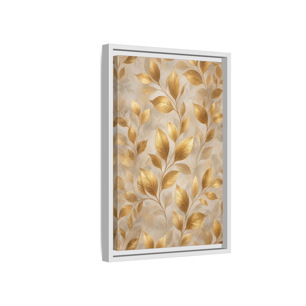 Side Mockup 4. Nature Golden Leaves Gold Botanical shown as stretched canvas wall art