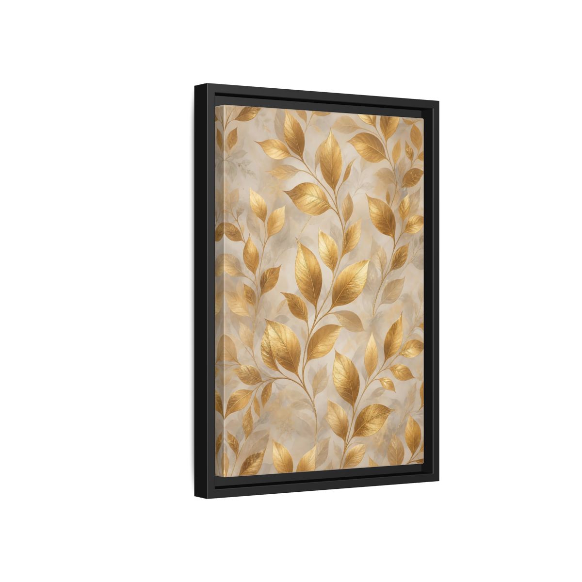 Side Mockup 6. Nature Golden Leaves Gold Botanical shown as stretched canvas wall art