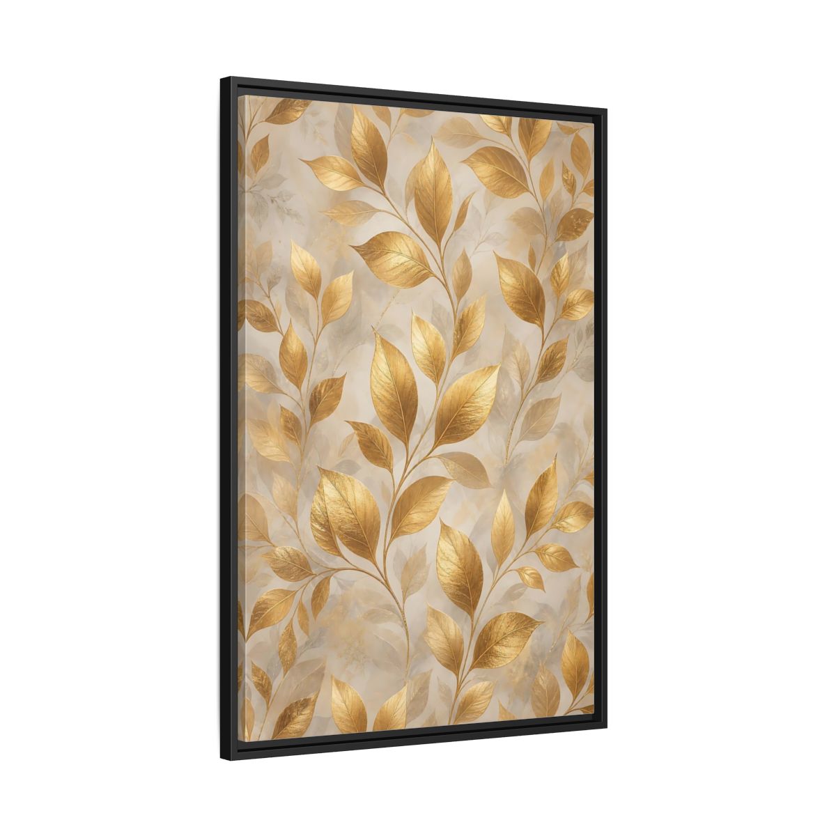 Side Mockup 13. Nature Golden Leaves Gold Botanical shown as stretched canvas wall art