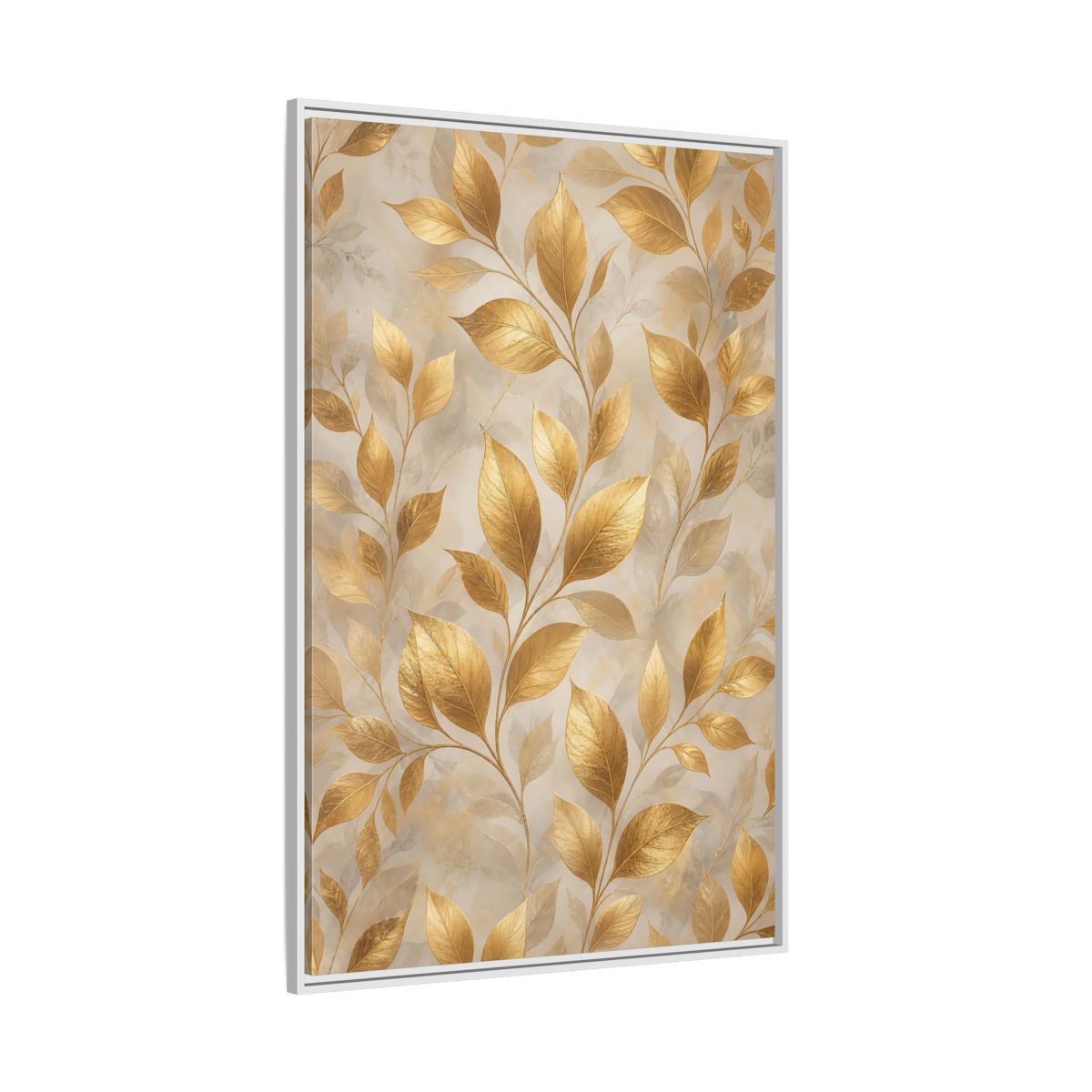 Side Mockup 7. Nature Golden Leaves Gold Botanical shown as stretched canvas wall art