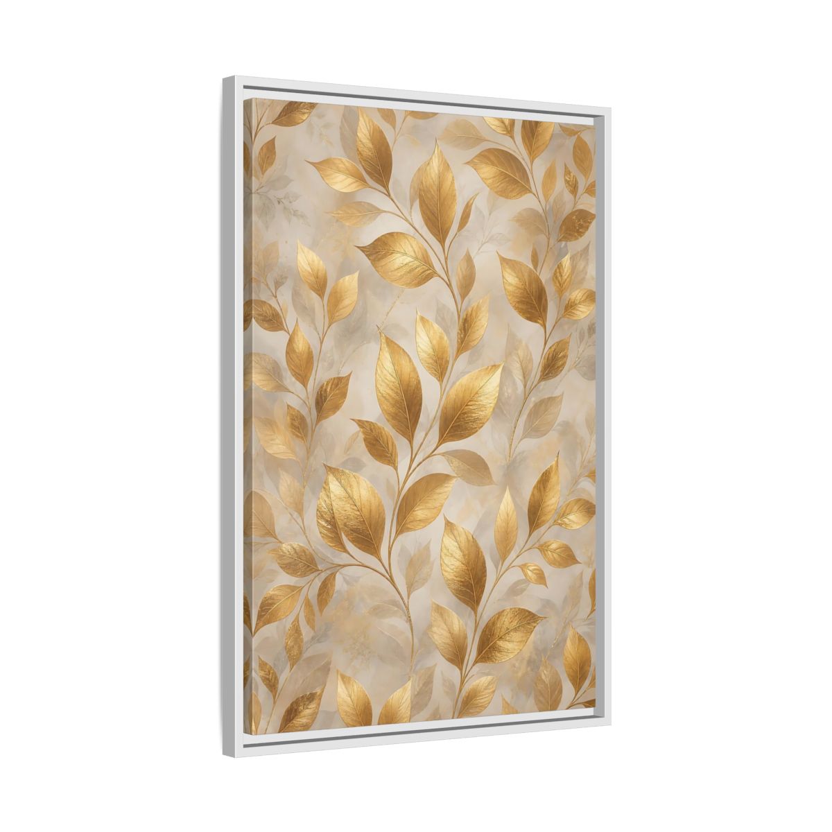 Side Mockup 10. Nature Golden Leaves Gold Botanical shown as stretched canvas wall art