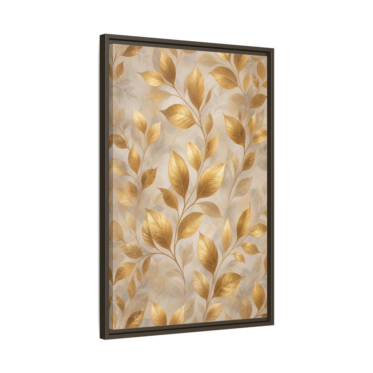 Side Mockup 11. Nature Golden Leaves Gold Botanical shown as stretched canvas wall art