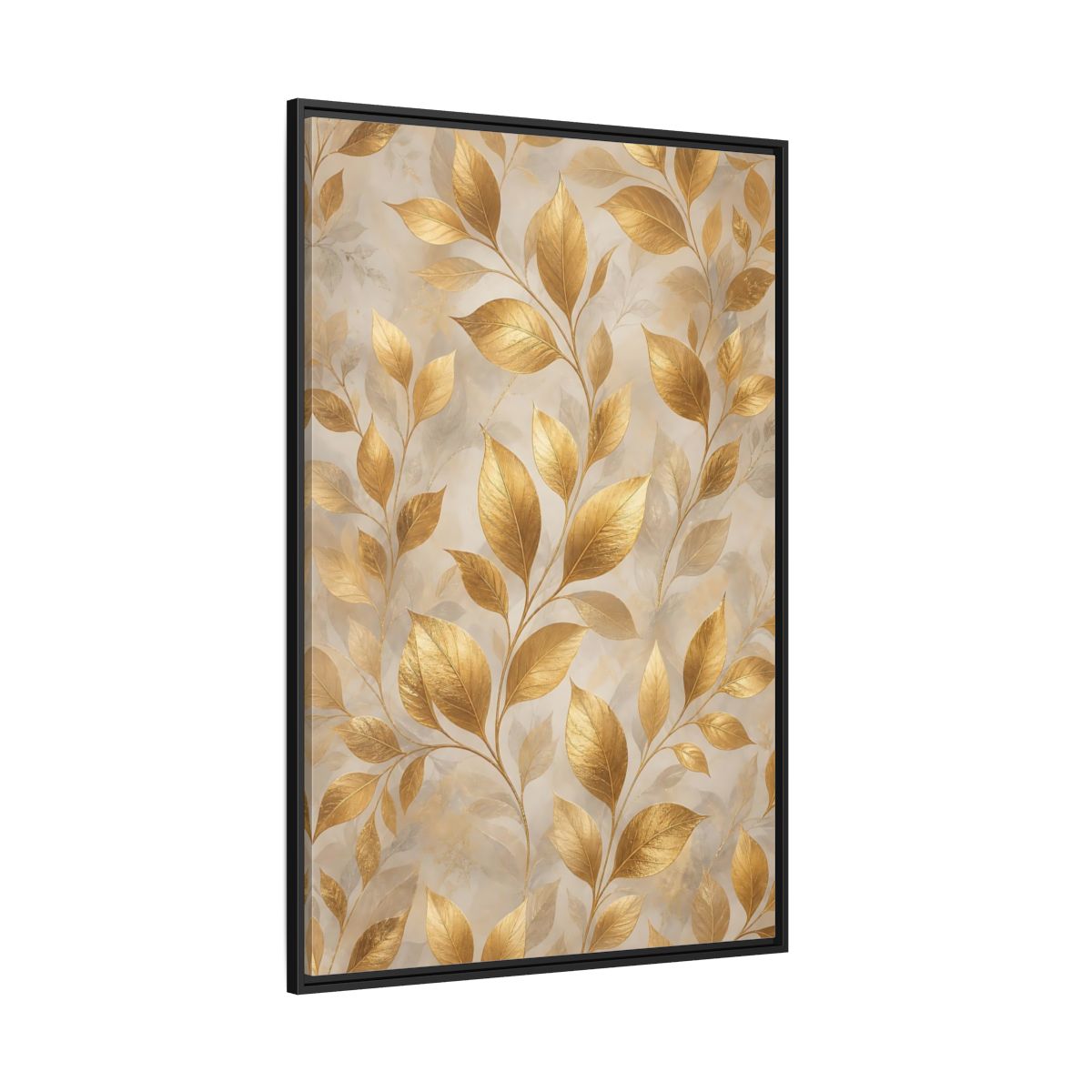 Side Mockup 12. Nature Golden Leaves Gold Botanical shown as stretched canvas wall art