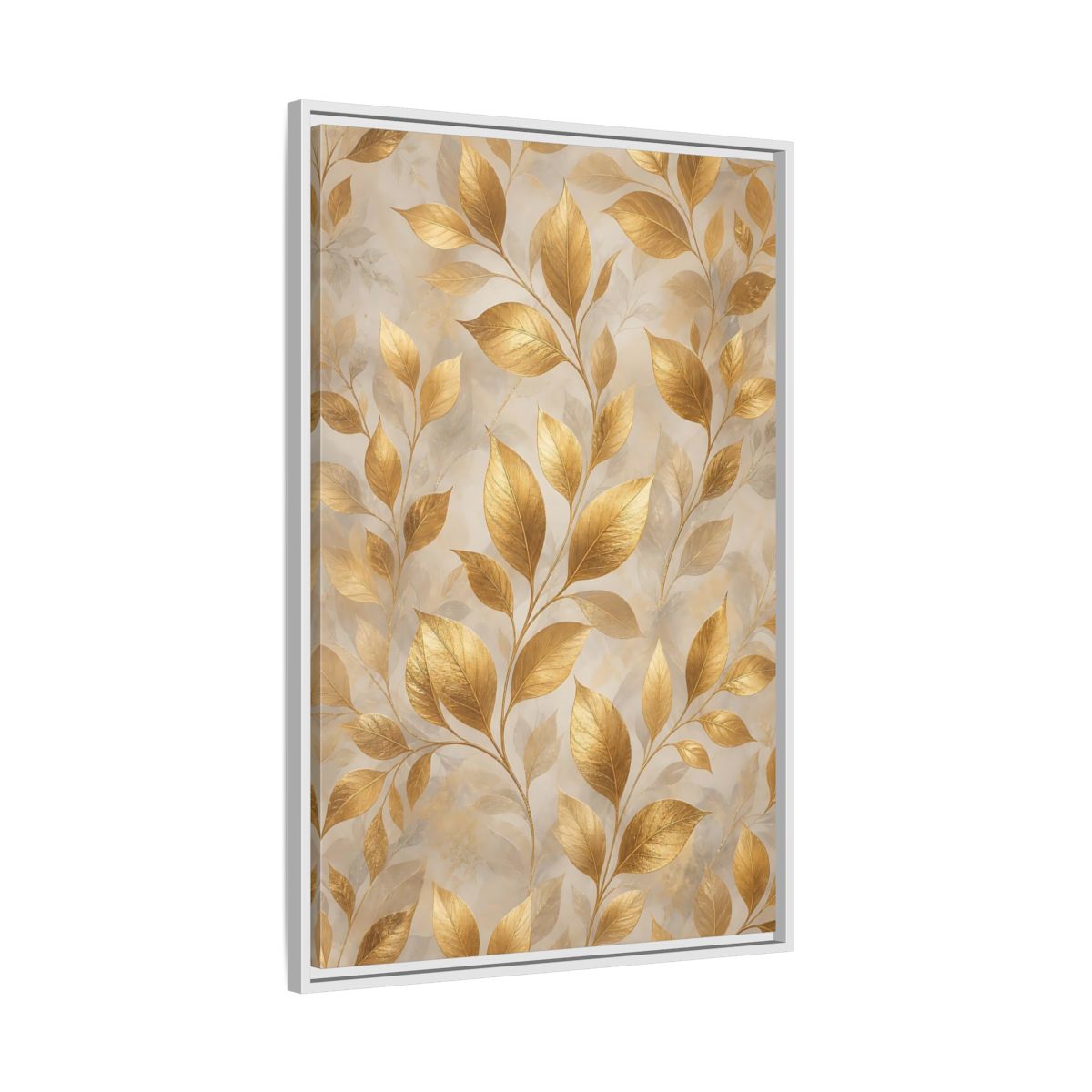 Side Mockup 9. Nature Golden Leaves Gold Botanical shown as stretched canvas wall art