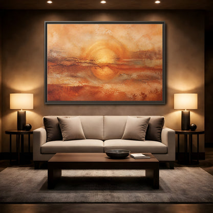 Mockup 2. Nature Golden Sun Golden Orange Abstract shown as stretched canvas wall art