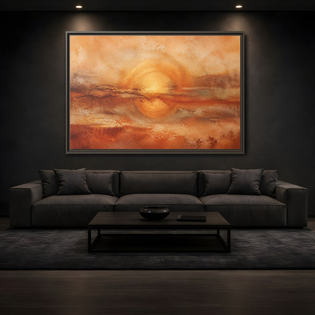 Mockup 3. Nature Golden Sun Golden Orange Abstract shown as stretched canvas wall art