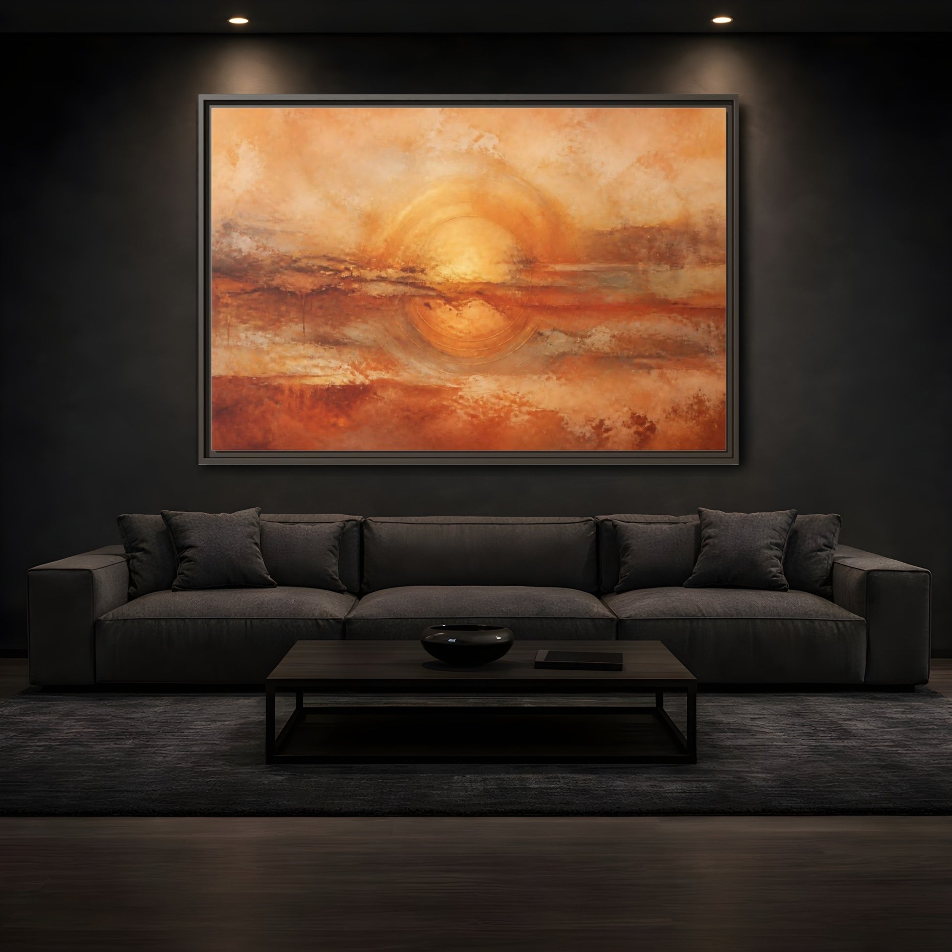 Mockup 3. Nature Golden Sun Golden Orange Abstract shown as stretched canvas wall art