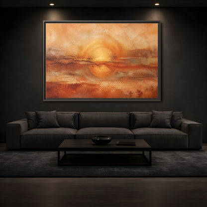 Mockup 3. Nature Golden Sun Golden Orange Abstract shown as stretched canvas wall art