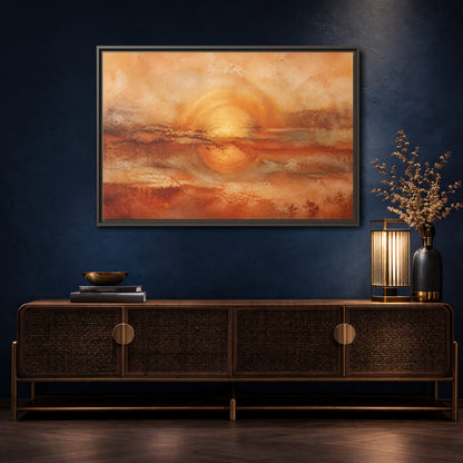 Mockup 4. Nature Golden Sun Golden Orange Abstract shown as stretched canvas wall art