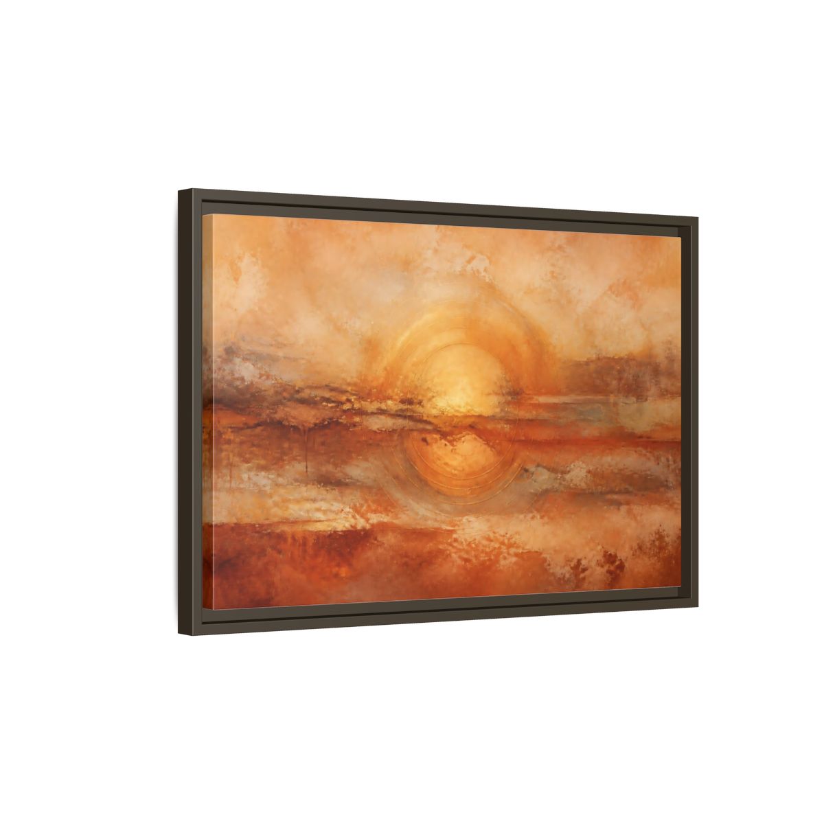 Side Mockup 2. Nature Golden Sun Golden Orange Abstract shown as stretched canvas wall art