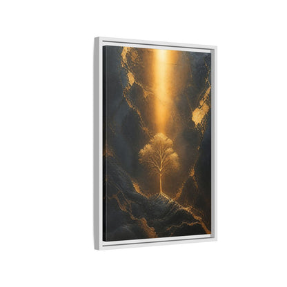 Side Mockup 1. Nature Golden Tree Gold And Black Tree shown as stretched canvas wall art