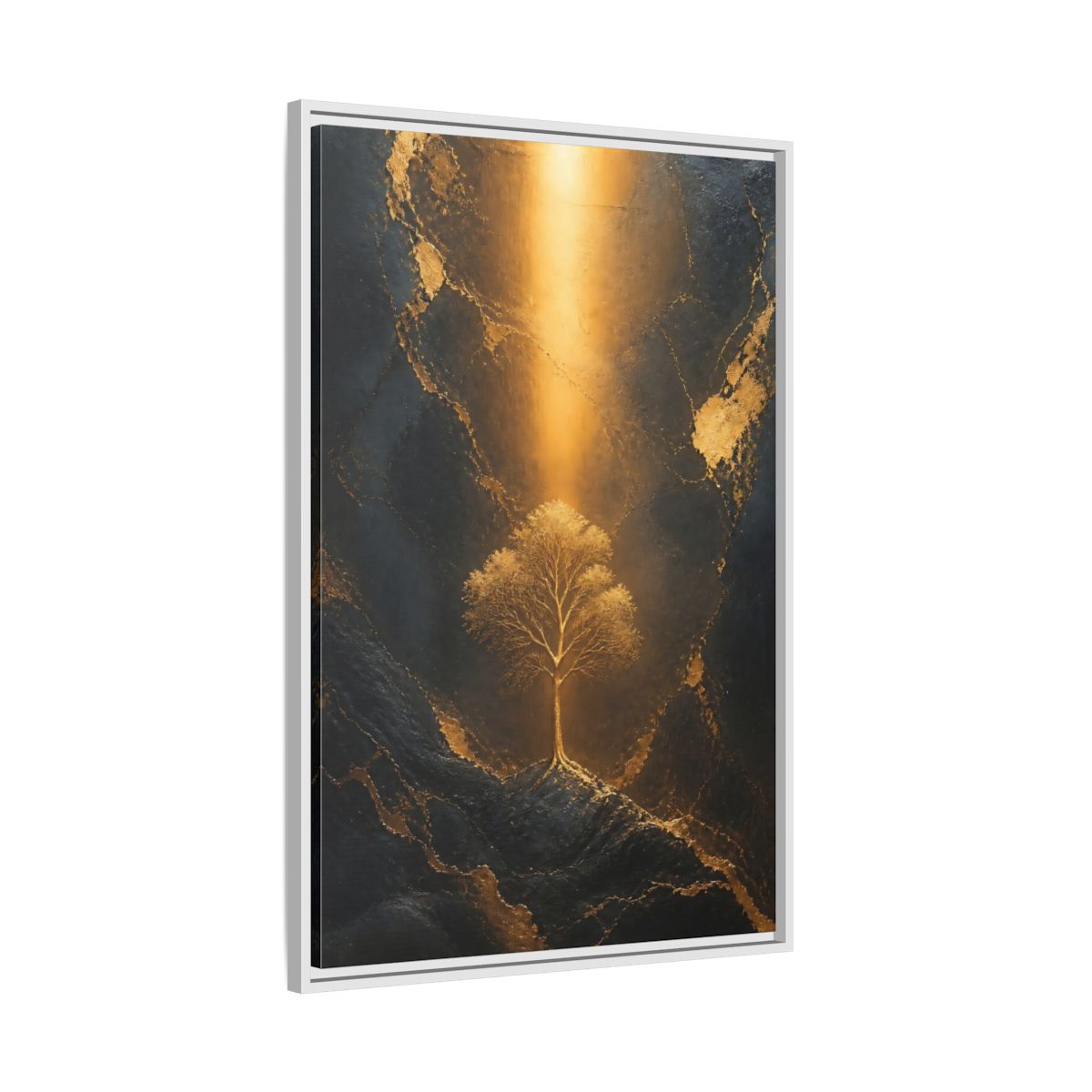 Side Mockup 9. Nature Golden Tree Gold And Black Tree shown as stretched canvas wall art