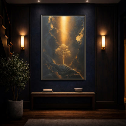 Mockup 4. Nature Golden Tree Gold And Black Tree shown as stretched canvas wall art