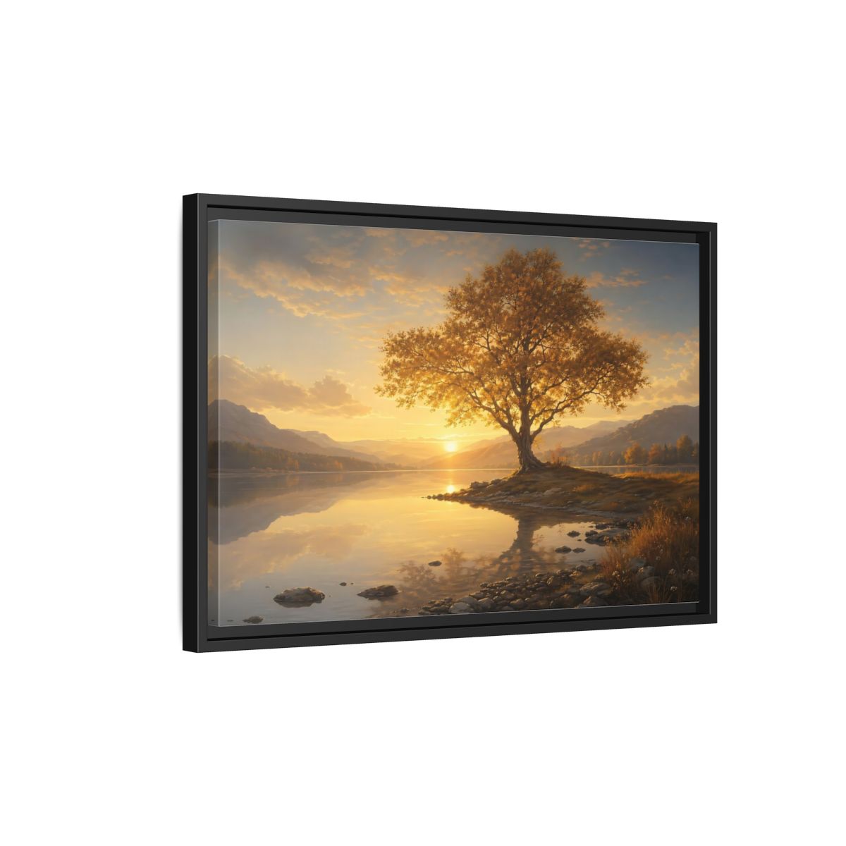 Side Mockup 3. Nature Golden Tree Golden Tree Sunset shown as stretched canvas wall art