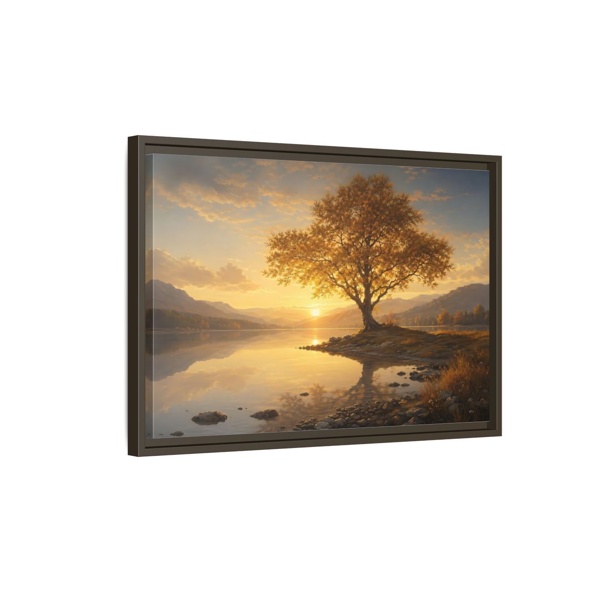 Side Mockup 2. Nature Golden Tree Golden Tree Sunset shown as stretched canvas wall art