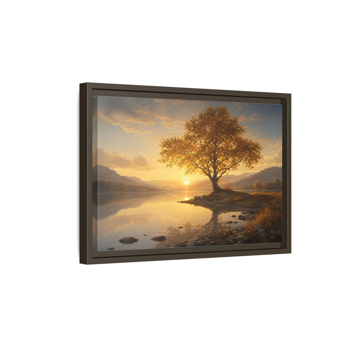 Side Mockup 5. Nature Golden Tree Golden Tree Sunset shown as stretched canvas wall art
