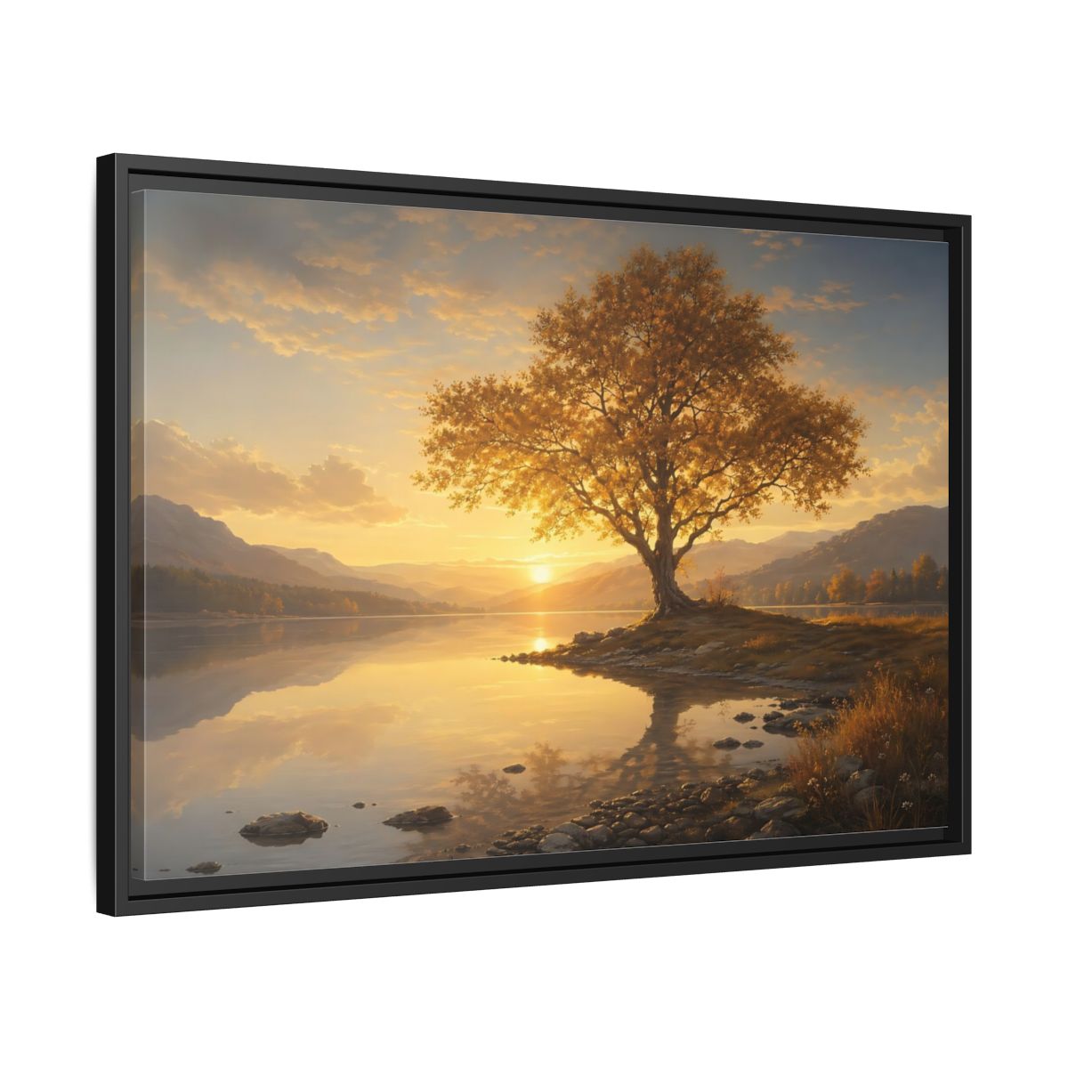 Side Mockup 14. Nature Golden Tree Golden Tree Sunset shown as stretched canvas wall art