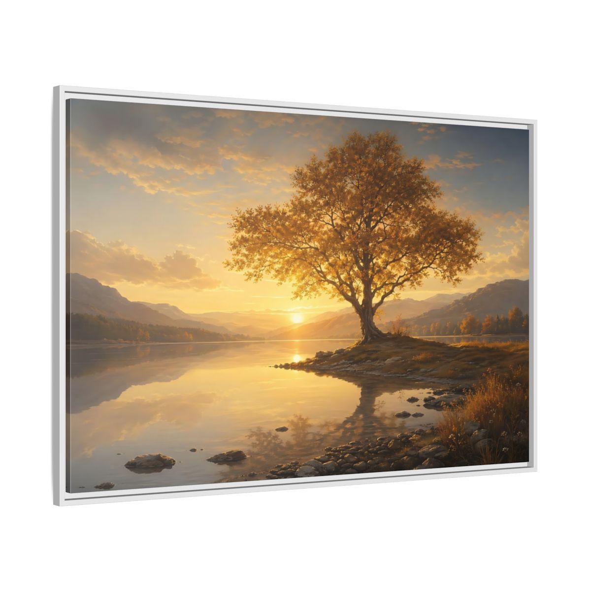 Side Mockup 7. Nature Golden Tree Golden Tree Sunset shown as stretched canvas wall art