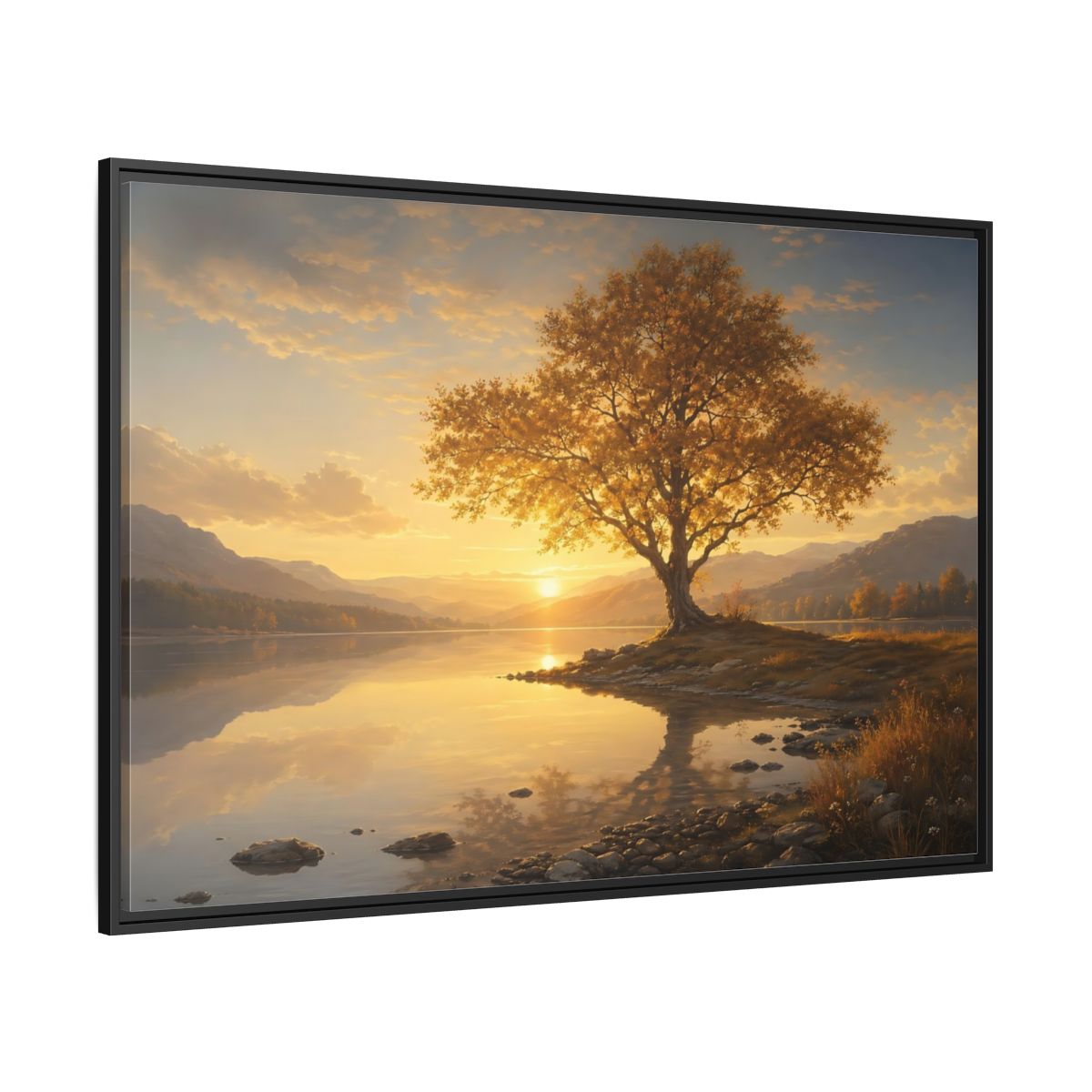 Side Mockup 12. Nature Golden Tree Golden Tree Sunset shown as stretched canvas wall art