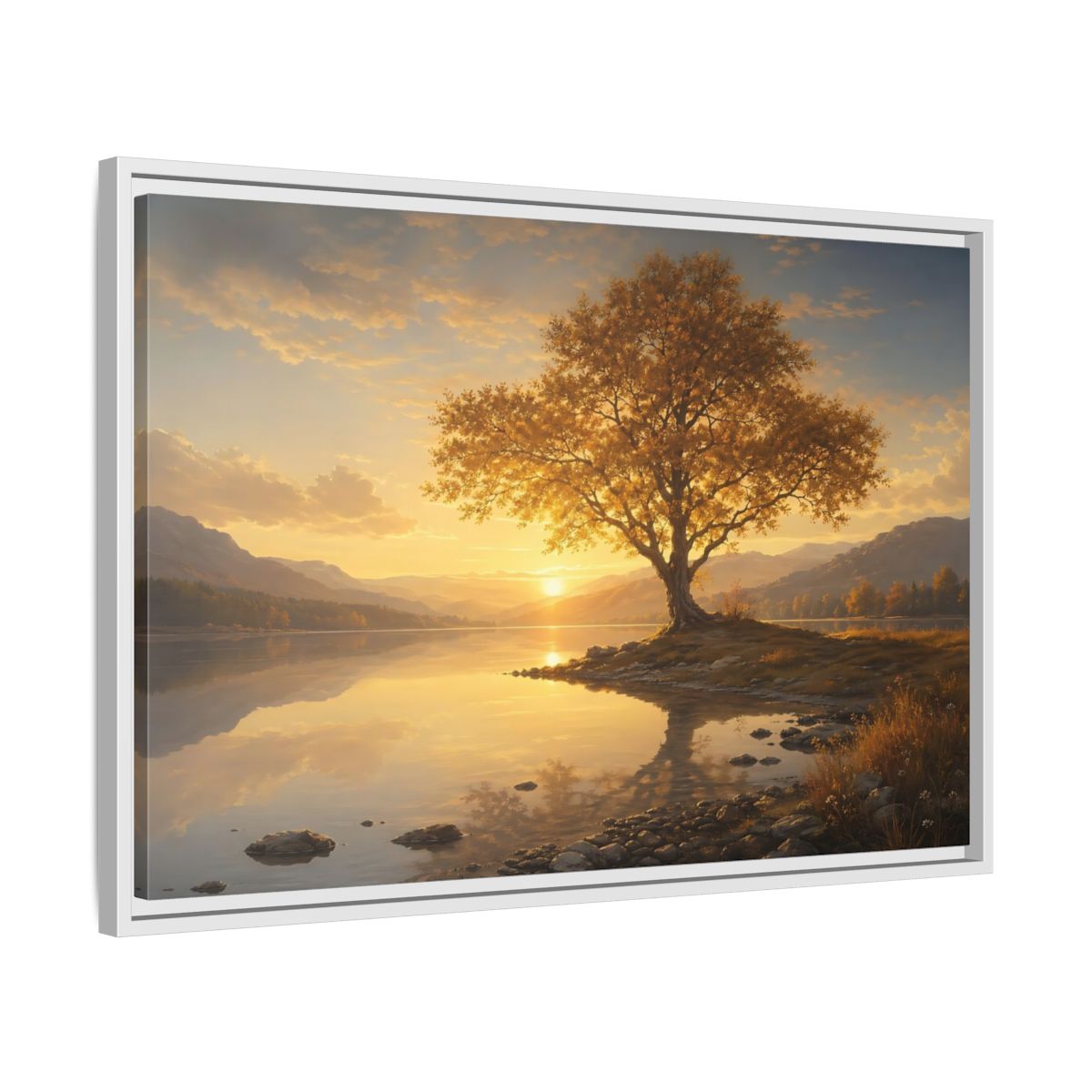 Side Mockup 10. Nature Golden Tree Golden Tree Sunset shown as stretched canvas wall art