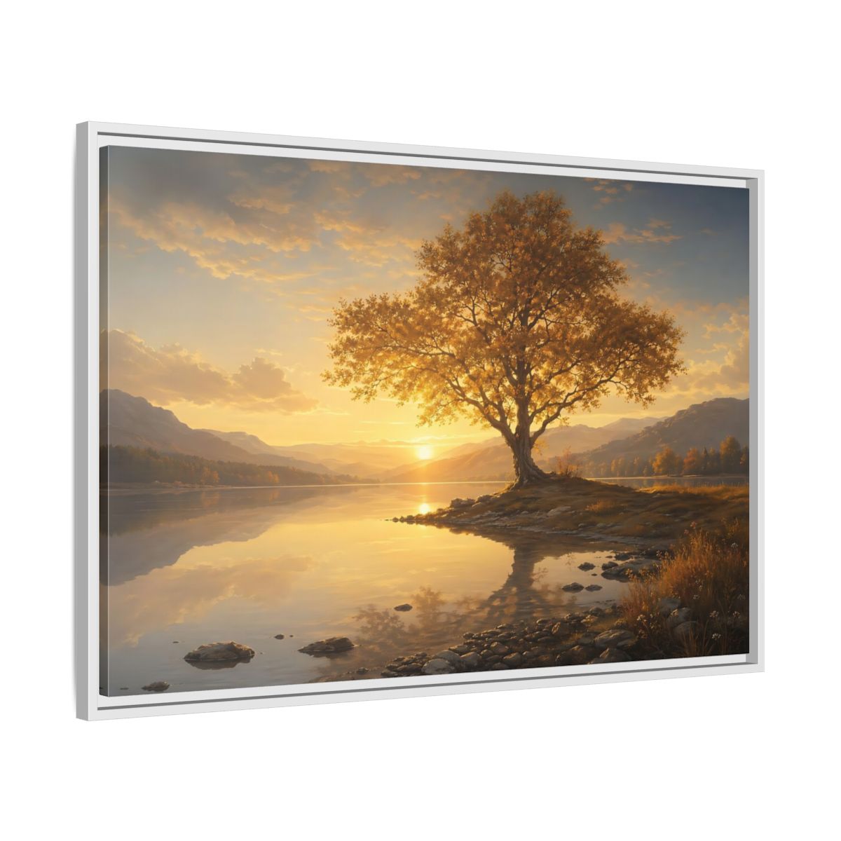 Side Mockup 9. Nature Golden Tree Golden Tree Sunset shown as stretched canvas wall art