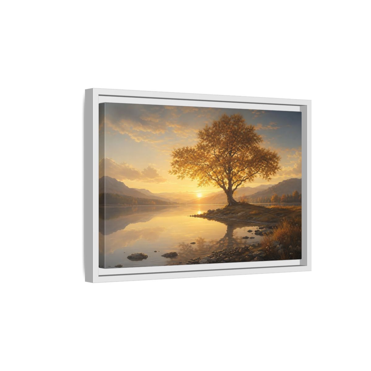 Side Mockup 4. Nature Golden Tree Golden Tree Sunset shown as stretched canvas wall art