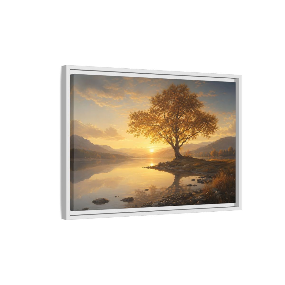 Side Mockup 1. Nature Golden Tree Golden Tree Sunset shown as stretched canvas wall art