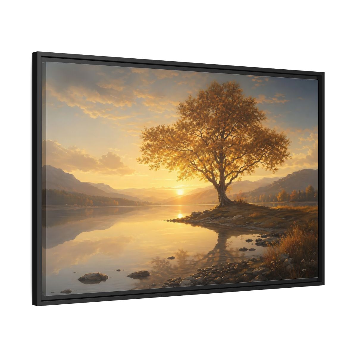 Side Mockup 13. Nature Golden Tree Golden Tree Sunset shown as stretched canvas wall art