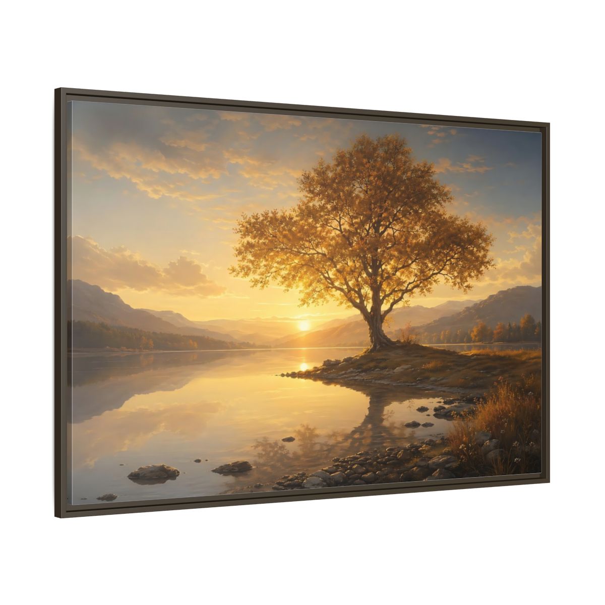 Side Mockup 8. Nature Golden Tree Golden Tree Sunset shown as stretched canvas wall art