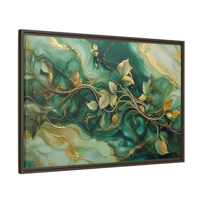 Main Mockup. Nature Golden Vines Green Gold Abstract shown as stretched canvas wall art