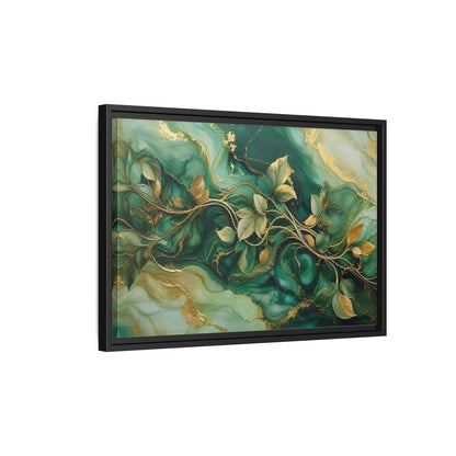 Side Mockup 3. Nature Golden Vines Green Gold Abstract shown as stretched canvas wall art