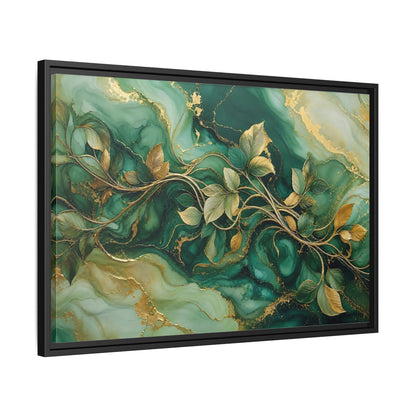 Side Mockup 14. Nature Golden Vines Green Gold Abstract shown as stretched canvas wall art