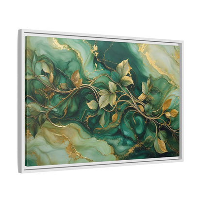 Side Mockup 10. Nature Golden Vines Green Gold Abstract shown as stretched canvas wall art