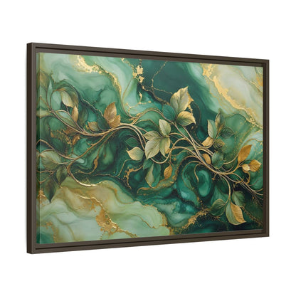 Side Mockup 11. Nature Golden Vines Green Gold Abstract shown as stretched canvas wall art