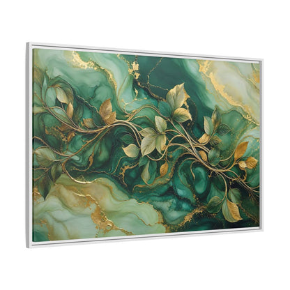 Side Mockup 7. Nature Golden Vines Green Gold Abstract shown as stretched canvas wall art