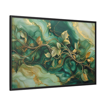 Side Mockup 12. Nature Golden Vines Green Gold Abstract shown as stretched canvas wall art