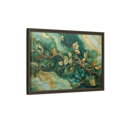 Side Mockup 2. Nature Golden Vines Green Gold Abstract shown as stretched canvas wall art