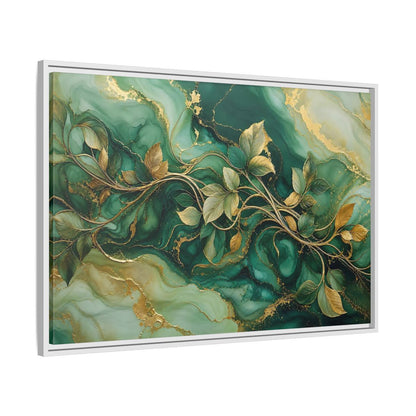 Side Mockup 9. Nature Golden Vines Green Gold Abstract shown as stretched canvas wall art