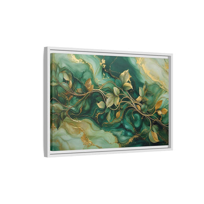 Side Mockup 1. Nature Golden Vines Green Gold Abstract shown as stretched canvas wall art
