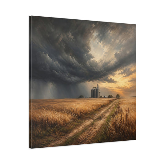 Main Mockup. Nature Grain Silos Golden Brown Landscape shown as stretched canvas wall art