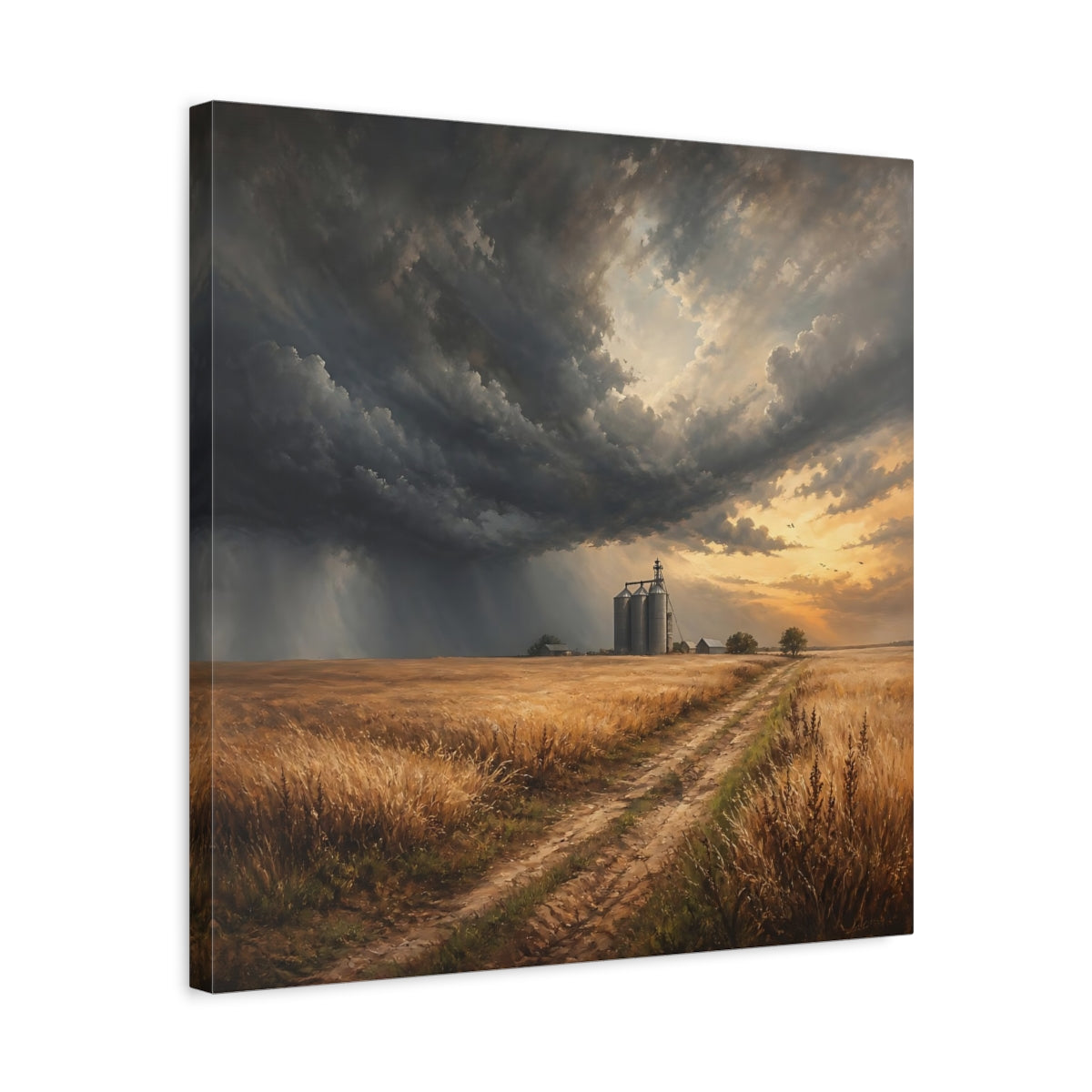 Side Mockup 5. Nature Grain Silos Golden Brown Landscape shown as stretched canvas wall art