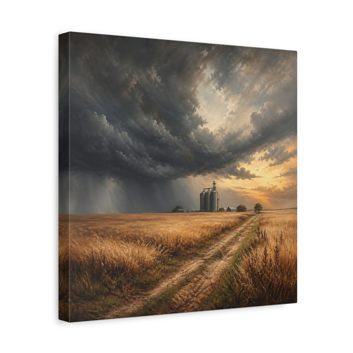 Side Mockup 7. Nature Grain Silos Golden Brown Landscape shown as stretched canvas wall art