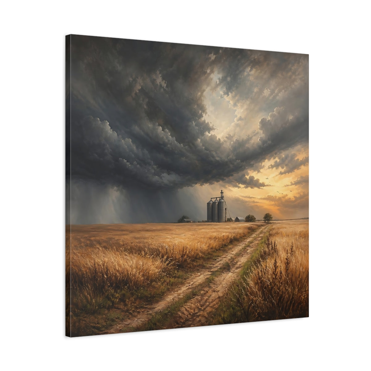 Side Mockup 3. Nature Grain Silos Golden Brown Landscape shown as stretched canvas wall art